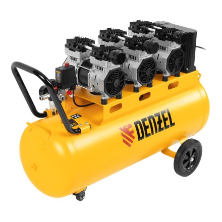 Компрессор безмасляный, малошумный  DLS 2250/100, 2250 Вт, 3x750, 100 л, 410 л/мин блок управления/ Denzel 58029 купить в Когалыме
