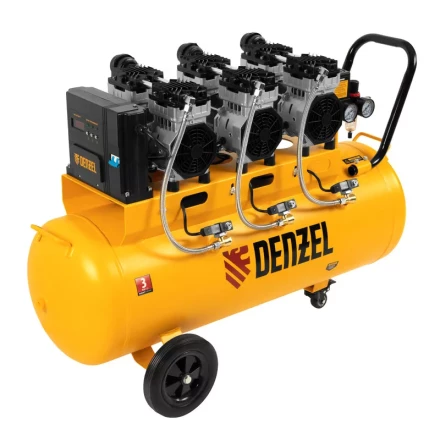 Компрессор безмасляный, малошумный  DLS 2250/100, 2250 Вт, 3x750, 100 л, 410 л/мин блок управления/ Denzel 58029 купить в Когалыме