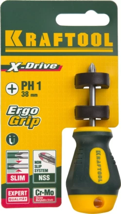 Отвертка KRAFTOOL, Cr-Mo-V сталь, двухкомпонентная противоскользящая рукоятка, PH, №1x38мм 250072-1-038 купить в Когалыме