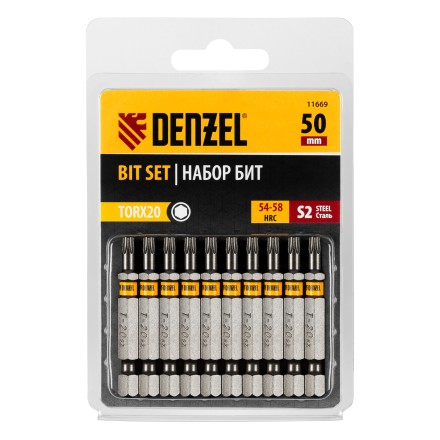 Бита TX 20х50, сталь S2, шестигранный профиль, 10 шт. Е 6,3 Denzel 11669 купить в Когалыме