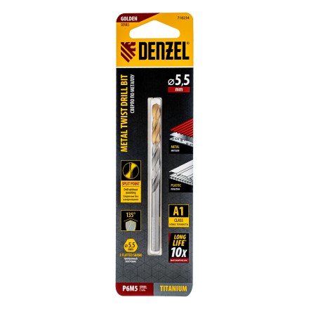 Сверло спиральное по металлу Denzel 5,5 x 93 мм, Р6М5, Golden Tip 718234 купить в Когалыме
