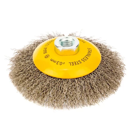 Щетка для УШМ 125 мм Тарелка витая нержавеющая проволока 0.3 мм М14 Denzel 746163 купить в Когалыме