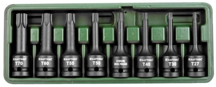 Торцовые головки KRAFTOOL &quot;INDUSTRIE QUALITAT&quot; ударные в наборе, (1/2&quot;), Cr-Mo, фосфат., TORX, T27-T70, 8 шт. 27952-H8 купить в Когалыме