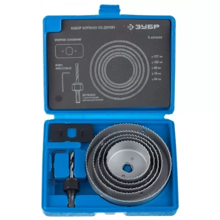 Набор ЗУБР "ЭКСПЕРТ" Коронки по дереву 64-127мм, державка с опорным основанием, ключ имбусовый 2,5мм, 7 предметов 29553-H7_z01 купить в Когалыме