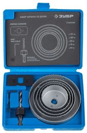 Набор ЗУБР "ЭКСПЕРТ" Коронки по дереву 64-127мм, державка с опорным основанием, ключ имбусовый 2,5мм, 7 предметов 29553-H7_z01 купить в Когалыме