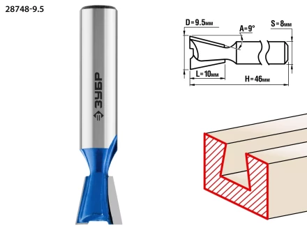 ЗУБР 9.5 x 10 мм, угол 9°, фреза пазовая фасонная Ласточкин Хвост, Профессионал (28748-9.5) купить в Когалыме
