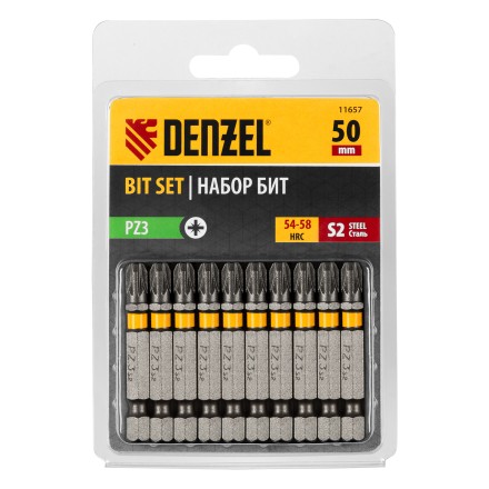 Бита PZ3х50, сталь S2, шестигранный профиль, 10 шт. Е 6,3 Denzel 11657 купить в Когалыме