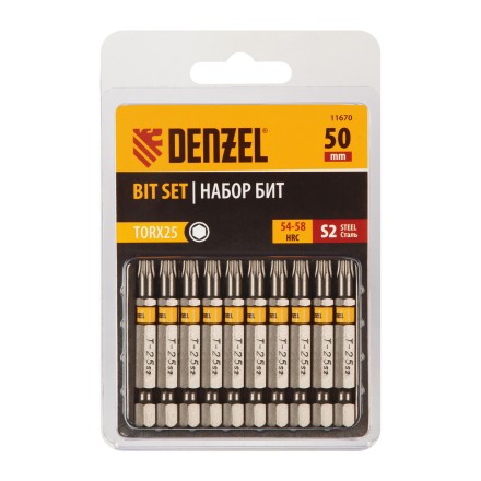 Бита TX 25х50, сталь S2, шестигранный профиль, 10 шт. Е 6,3 Denzel 11670 купить в Когалыме