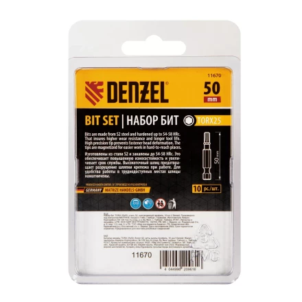 Бита TX 25х50, сталь S2, шестигранный профиль, 10 шт. Е 6,3 Denzel 11670 купить в Когалыме