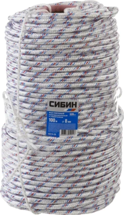 Фал плетёный полипропиленовый СИБИН 16-прядный с полипропиленовым сердечником, диаметр 8 мм, бухта 100 м, 520 кгс 50215-08 купить в Когалыме