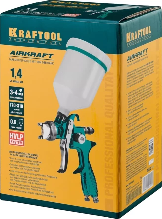 Краскопульт пневматический KRAFTOOL AirKraft, HVLP, c верхним бачком, 1,4мм 06522-1.4 купить в Когалыме