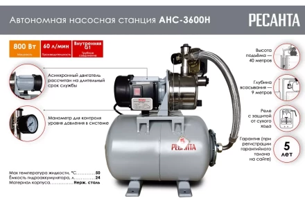 Автономная насосная станция Ресанта АНС-3600Н 77/1/2 купить в Когалыме