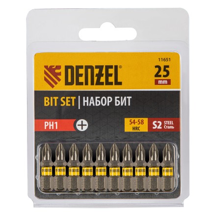 Бита PH1х25, сталь S2, шестигранный профиль, 10 шт. Е 6,3 Denzel 11651 купить в Когалыме