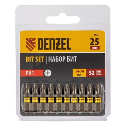 Бита PH1х25, сталь S2, шестигранный профиль, 10 шт. Е 6,3 Denzel 11651 купить в Когалыме