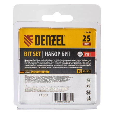 Бита PH1х25, сталь S2, шестигранный профиль, 10 шт. Е 6,3 Denzel 11651 купить в Когалыме