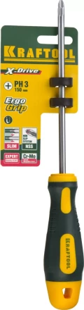 Отвертка KRAFTOOL, Cr-Mo-V сталь, двухкомпонентная противоскользящая рукоятка, PH, №3x150мм 250072-3-150 купить в Когалыме