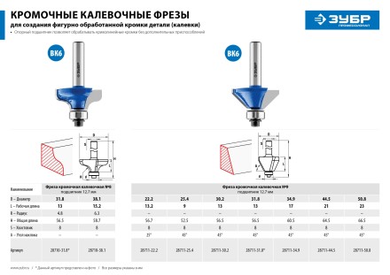 Фреза кромочная калевочная(фасочная) №9 с подшипником 127мм серия ПРОФЕССИОНАЛ купить в Когалыме