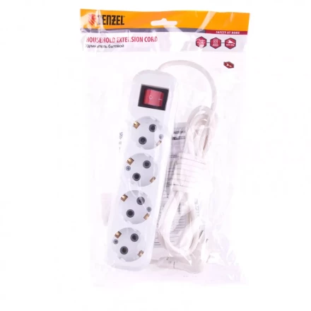 Удлинитель бытовой с заземлением и выключателем 4 м 4 розетки 10 A серия УХз10 Denzel 95977 купить в Когалыме