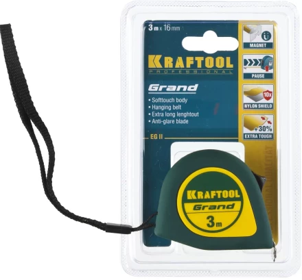 Рулетка KRAFTOOL GRAND, обрезиненный пластиковый корпус, 3м/16мм 34022-03-16 купить в Когалыме
