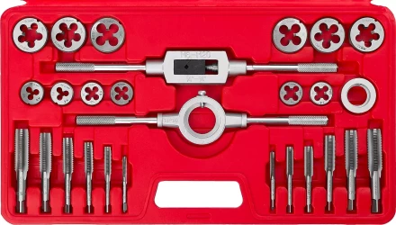 Набор ЗУБР "МАСТЕР" с металлорежущим инстр., метчики однопроходные и плашки М5-М16, оснастка - в пластик. боксе, 27пред. 28123-H27 купить в Когалыме