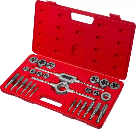 Набор ЗУБР "МАСТЕР" с металлорежущим инстр., метчики однопроходные и плашки М5-М16, оснастка - в пластик. боксе, 27пред. 28123-H27 купить в Когалыме