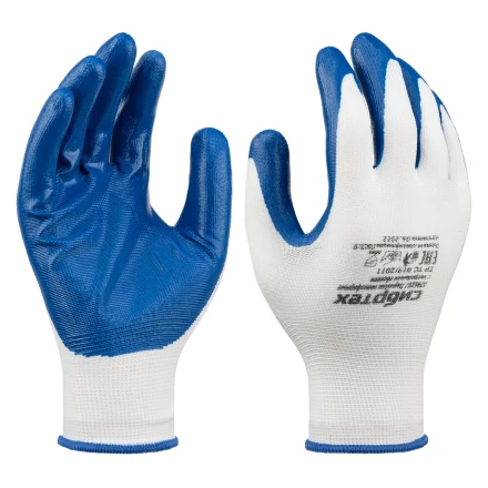 Перчатки полиэфирные с синим нитрильным покрытием, размер 9, 13 класс вязки// Сибртех 678625 купить в Когалыме