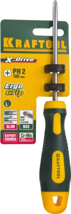Отвертка KRAFTOOL, Cr-Mo-V сталь, двухкомпонентная противоскользящая рукоятка, PH, №2x100мм 250072-2-100 купить в Когалыме