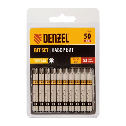 Бита TX 40х50, сталь S2, шестигранный профиль, 10 шт. Е 6,3 Denzel 11672 купить в Когалыме