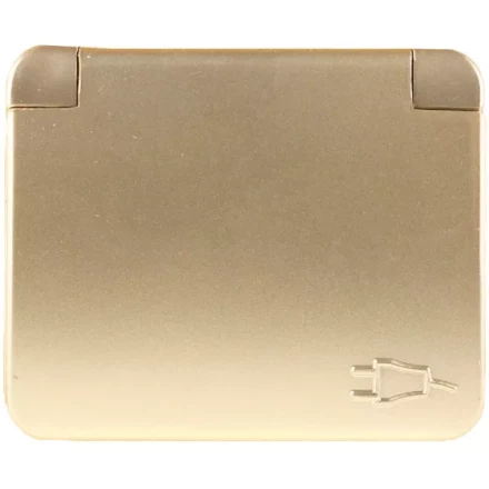 Розетка СВЕТОЗАР "ГАММА" с заземлением, одинарная с крышкой, без вставки и рамки, цвет золотой металлик, 16А/~250В SV-54110-GM купить в Когалыме