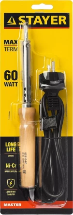 Паяльник с деревянной рукояткой и долговечным жалом, STAYER "MASTER" MAXTerm, 55310-60, 60 Вт, клин 55310-60 купить в Когалыме