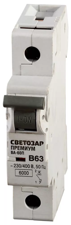 Выключатель автоматический СВЕТОЗАР "ПРЕМИУМ" 1-полюсный, 63 A, "B", откл. сп 6 кА, 230 / 400 В SV-49011-63-B купить в Когалыме