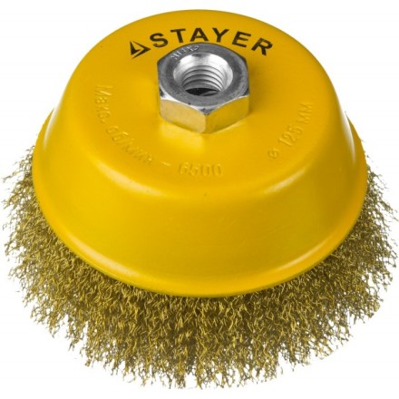 STAYER &quot;PROFESSIONAL&quot;. Щетка чашечная для УШМ, витая стальная латунированная проволока 0,3мм, 125ммхМ14 35125-125 купить в Когалыме