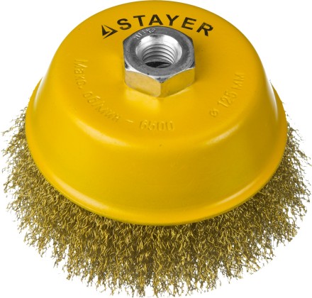 STAYER &quot;PROFESSIONAL&quot;. Щетка чашечная для УШМ, витая стальная латунированная проволока 0,3мм, 125ммхМ14 35125-125 купить в Когалыме