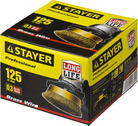 STAYER &quot;PROFESSIONAL&quot;. Щетка чашечная для УШМ, витая стальная латунированная проволока 0,3мм, 125ммхМ14 35125-125 купить в Когалыме