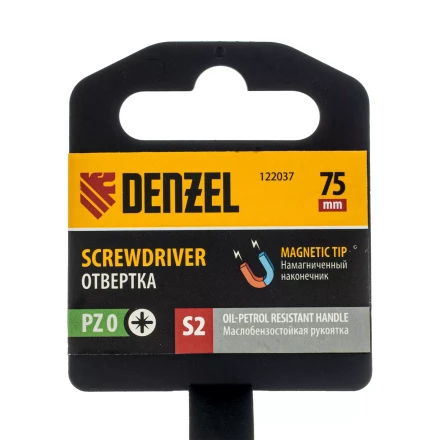 Отвертка, PZ0x75 мм, S2, 3к рукоятка Denzel 122037 купить в Когалыме