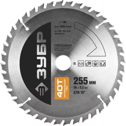 Диск пильный ЗУБР "ПРОФИ" "Оптимальный рез" по дереву, 40Т, 255х30мм 36851-255-30-40 купить в Когалыме