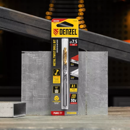 Сверло спиральное по металлу Denzel 7,5 x 109 мм, Р6М5, Golden Tip, 718238 купить в Когалыме