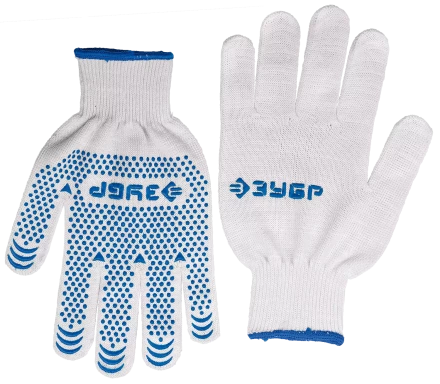 ЗУБР ТОЧКА+, S-M, х/б перчатки с покрытием из ПВХ-геля, противоскользящие, точки увеличенного размера, 13 класс, Профессионал (11451-S) купить в Когалыме