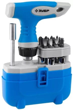 Набор ЗУБР "ЭКСПЕРТ" Отвертка реверсивная с пистолетной двухкомпонетной рукояткой; Cr-V биты, 20 предметов 25413-H20 купить в Когалыме