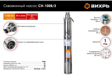 Скважинный насос Вихрь СН-100В/3 68/3/13 купить в Когалыме