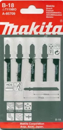 Пилка для лобзика Makita A-85709 ( 5 шт.) HCS 77х1,8 мм рез-35 мм  крив.пропил купить в Когалыме