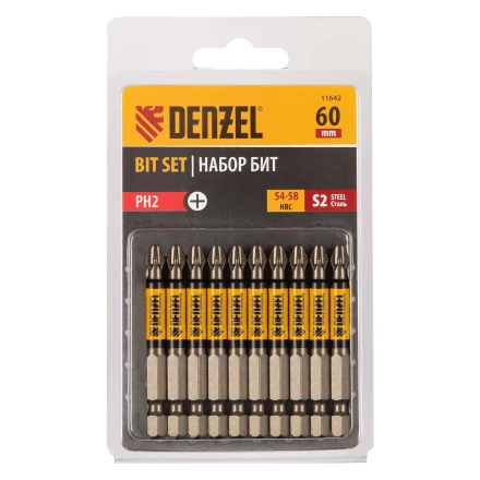 Бита PH2х60, сталь S2, цилиндр., 10 шт. Е 6,3 Denzel 11642 купить в Когалыме