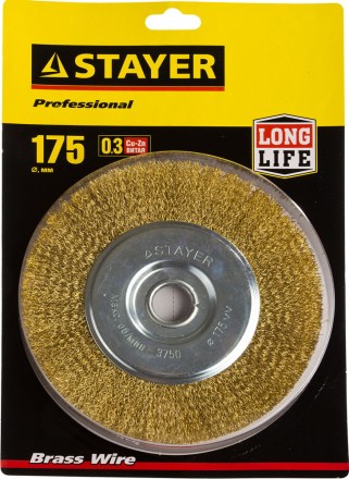 STAYER &quot;PROFESSIONAL&quot;. Щетка дисковая для УШМ, витая стальная латунированная проволока 0,3мм, 175ммх22мм 35122-175 купить в Когалыме