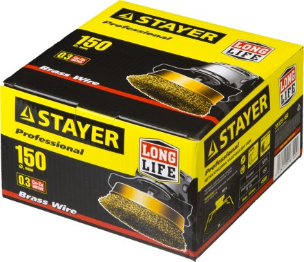STAYER &quot;PROFESSIONAL&quot;. Щетка чашечная для УШМ, витая стальная латунированная проволока 0,3мм, 150ммхМ14 35125-150 купить в Когалыме