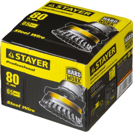 STAYER &quot;PROFESSIONAL&quot;. Щетка чашечная усиленная для УШМ, жгутированная стальная проволока 0,5мм, 80ммхМ14 35137-080 купить в Когалыме