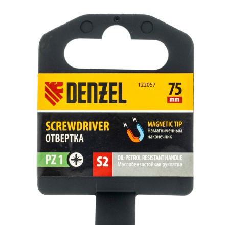 Отвертка, PZ1x75 мм, S2, 3к рукоятка Denzel 122057 купить в Когалыме