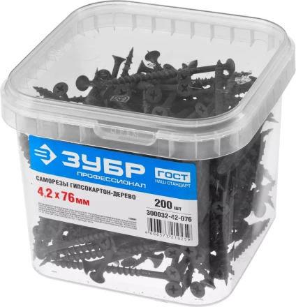 Саморезы фосфатированные с крупной резьбой, гипсокартон-дерево, ЗУБР 300032-42-076, PH2, 4,2 x 76 мм, 200 шт 300032-42-076 купить в Когалыме