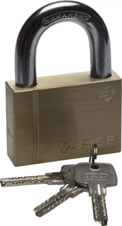 Замок ЗУБР "ЭКСПЕРТ" навесной, латунный корпус, классическая форма, закаленная дужка, 70мм 37299-70 купить в Когалыме