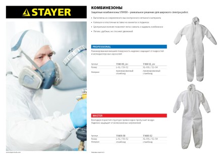 Комбинезон STAYER &quot;MASTER&quot; защитный из спанбонда, 50-52 размер 11603-50 купить в Когалыме