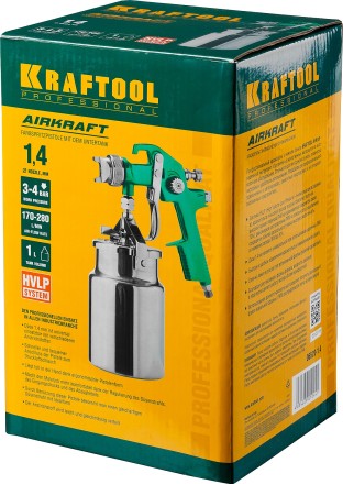 Краскопульт пневматический KRAFTOOL AirKraft, HVLP, с нижним бачком, 1,4мм 06520-1.4 купить в Когалыме